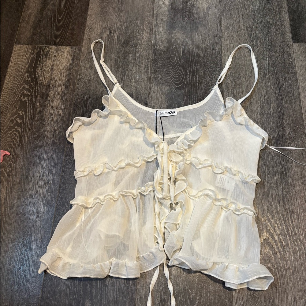 Fashion Nova Cream Ruffled Camisole